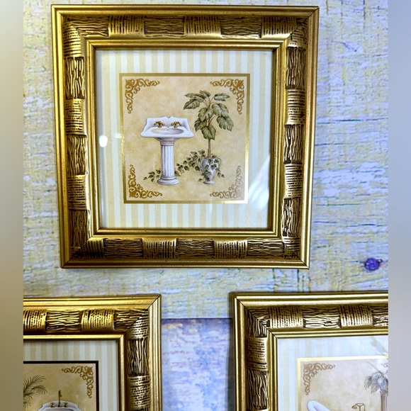 3 VINTAGE GOLD FRAMED PALM TREE NAUTICAL COASTAL BATHROOM PICTURES Bundle Bamboo - Picture 14 of 14